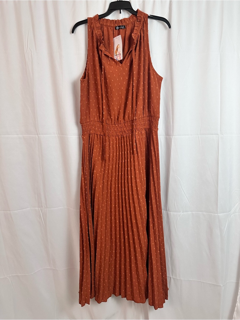 Pretty Garden Sleeveless  Burnt Orange Maxi Dress with Pleated Skirt, XL, NWT